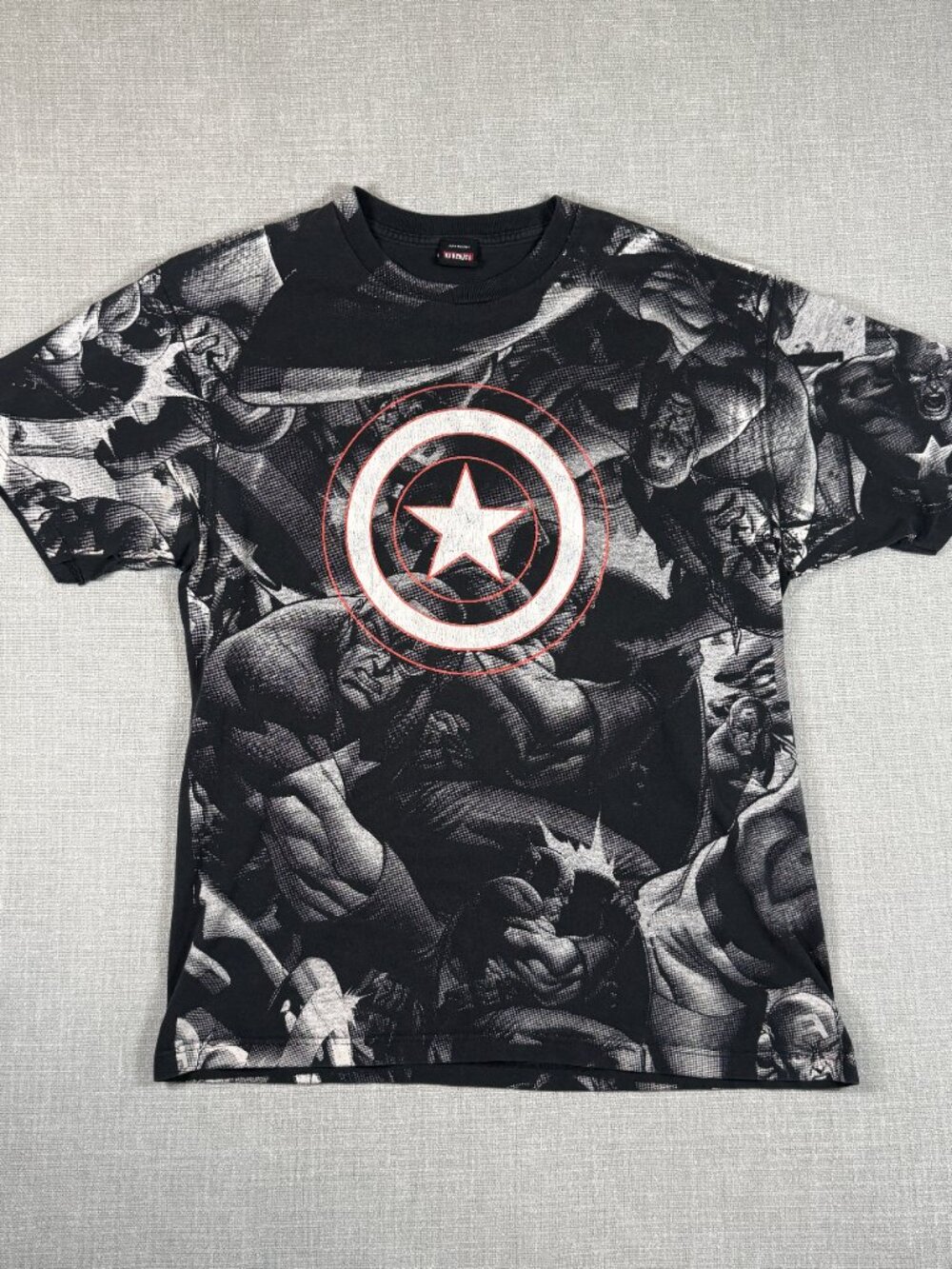 Marvel Captain America Shirt Mens M Black Mad Engine All Over Print Super Soldie